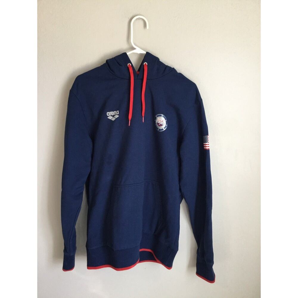 AUTHENTIC USA swimming Olympics Hoodie Size L Blue USA Logo Warm Up